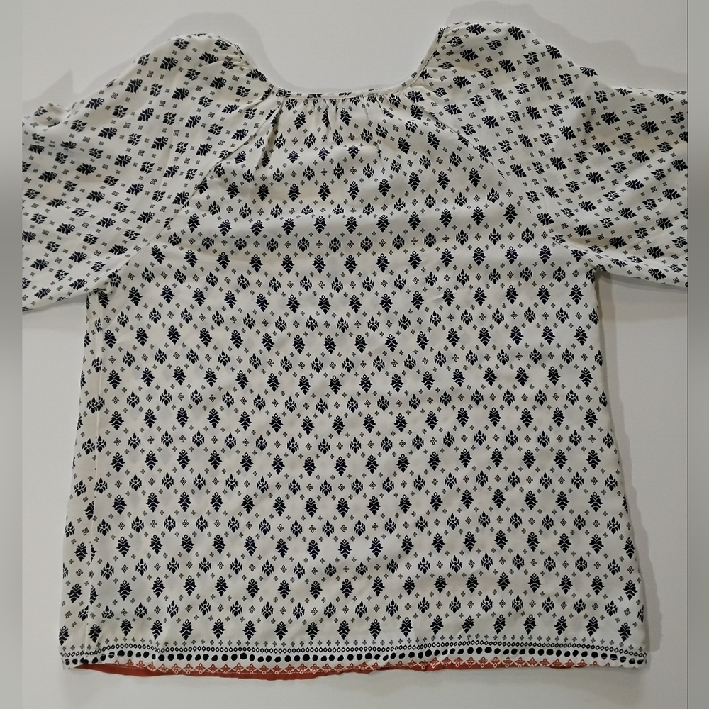 Sanctuary Peasant Boho Top Womens Small White Blue Geometric Orange Hem Relaxed - Picture 2 of 11